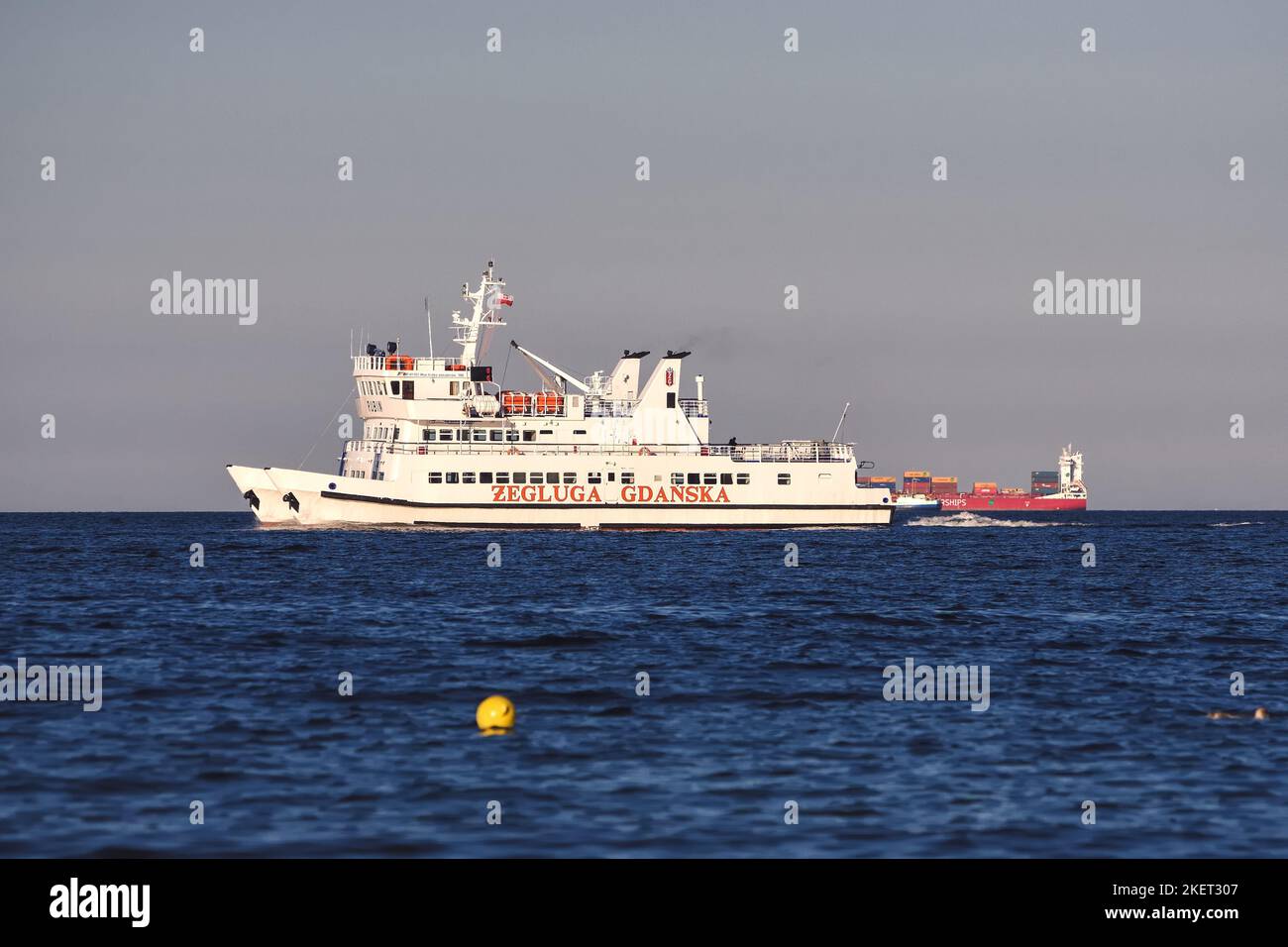 Jastarnia, Poland - August 1, 2020: Ship of the Gdansk shipping during a trip on the Baltic Sea. Stock Photo