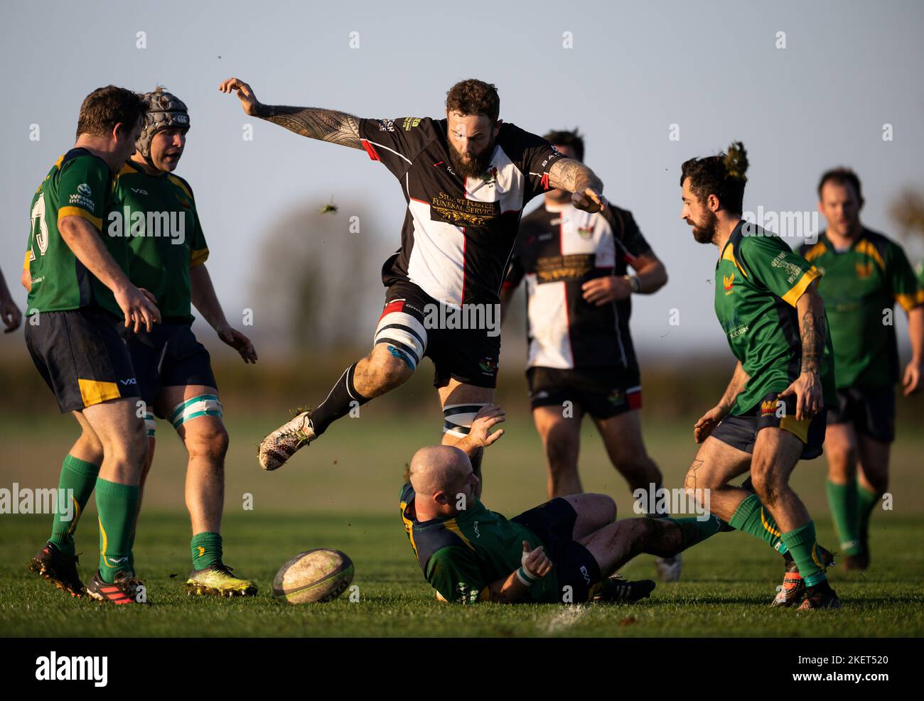 Rugby players in action. Dorset, England, United Kingdom. Stock Photo
