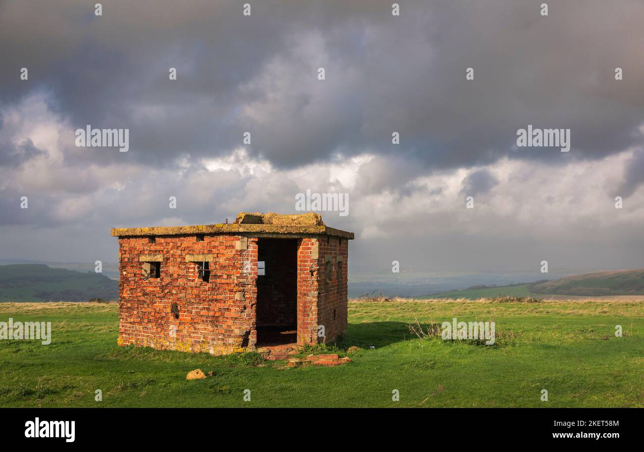 Derelict WW2 building on top of Ventnor Down Isle of Wight south east