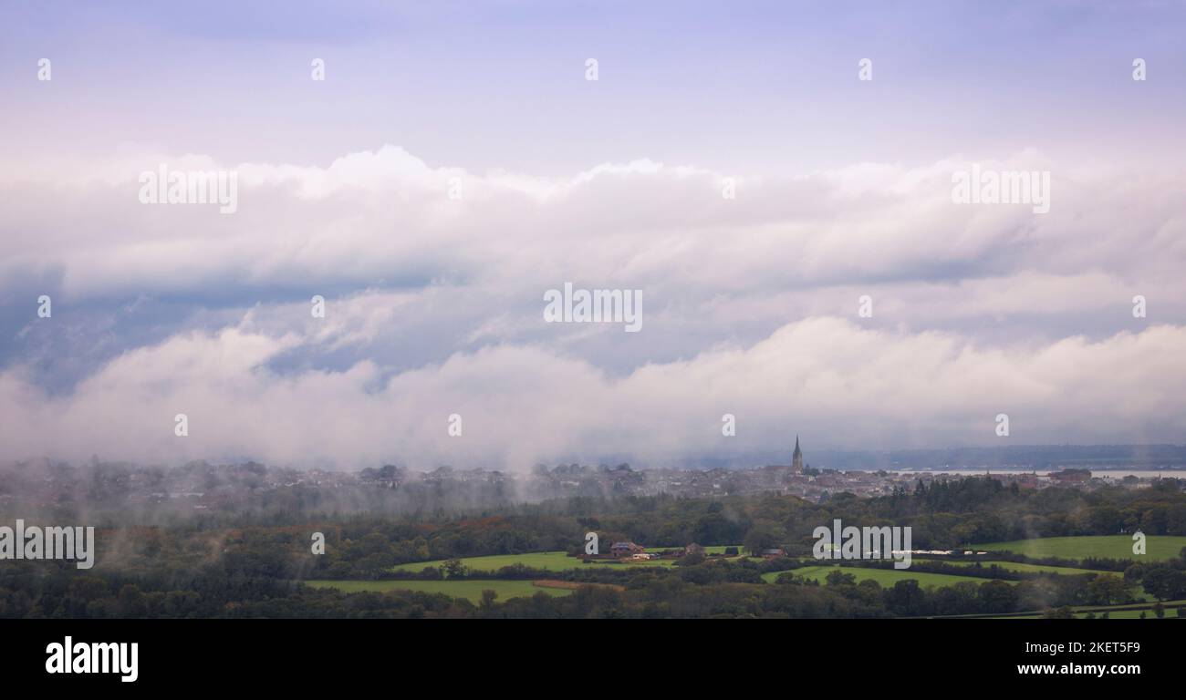 View of Ryde townscape and church on a cloudy day from Culver Down Isle of Wight south east England UK Stock Photo