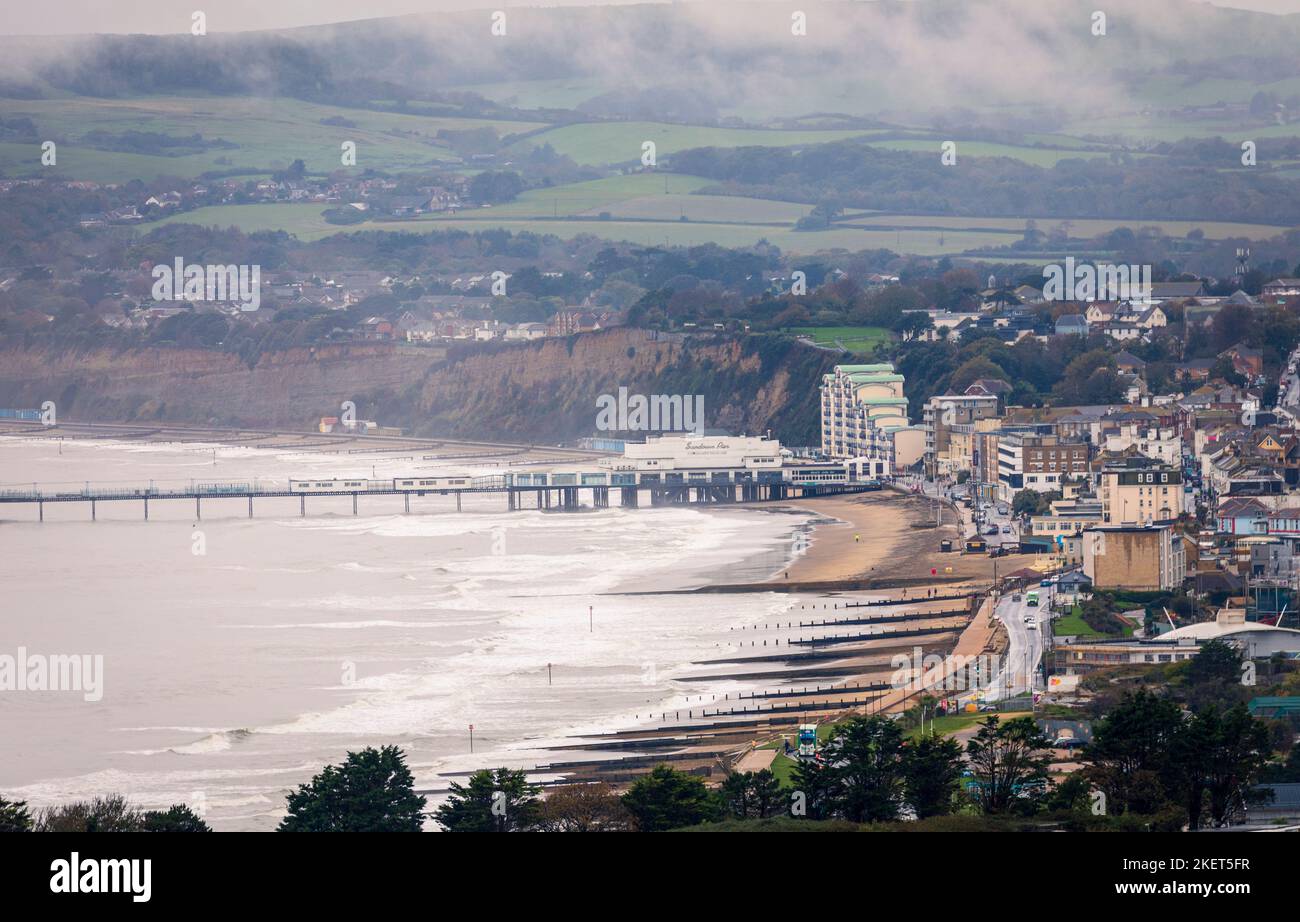 View of Sandown seafront from Culver Down Isle of Wight south east England Stock Photo