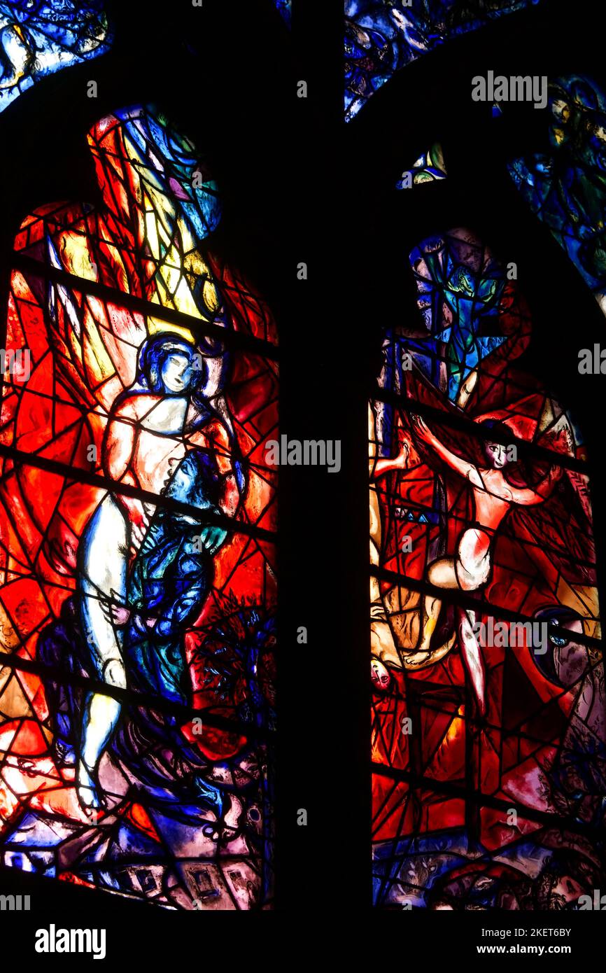Stained glass windows by Marc Chagall Metz, Cathedral, Moselle, Lorraine, Grand Est region, France Stock Photo