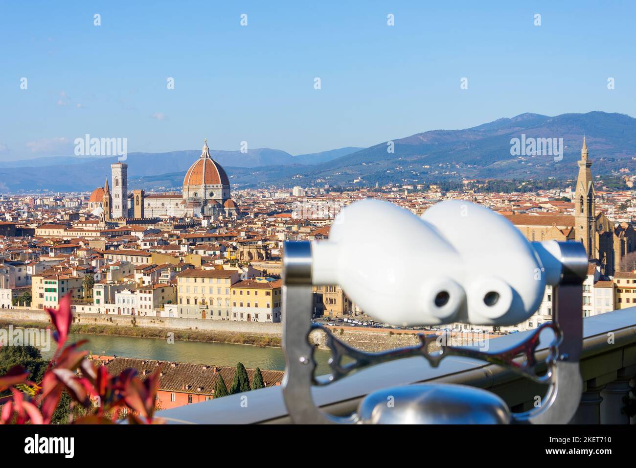 Binoculars on the observation deck in the Piazzale Michelangelo