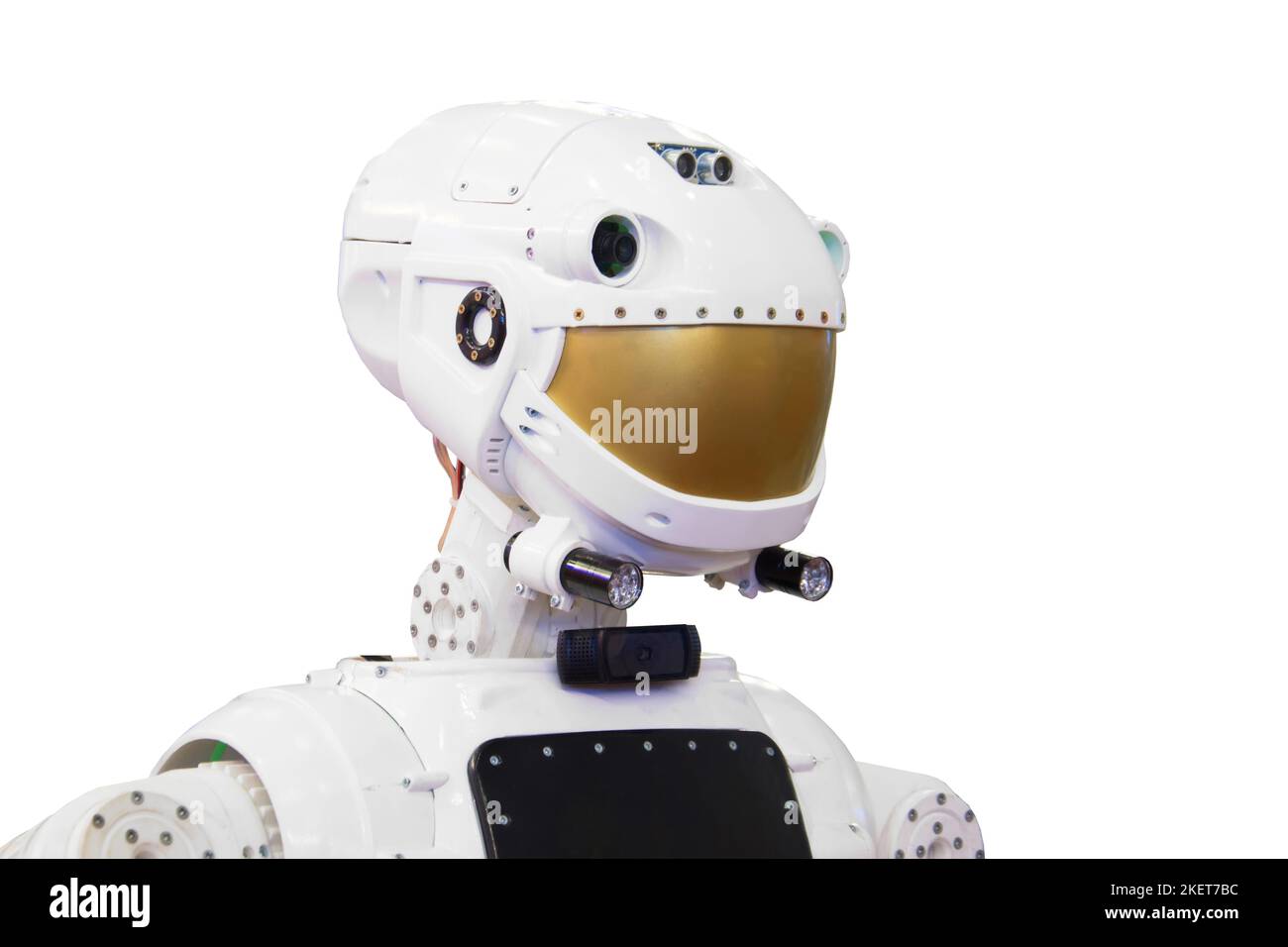 Technology robot head isolated on white background Stock Photo