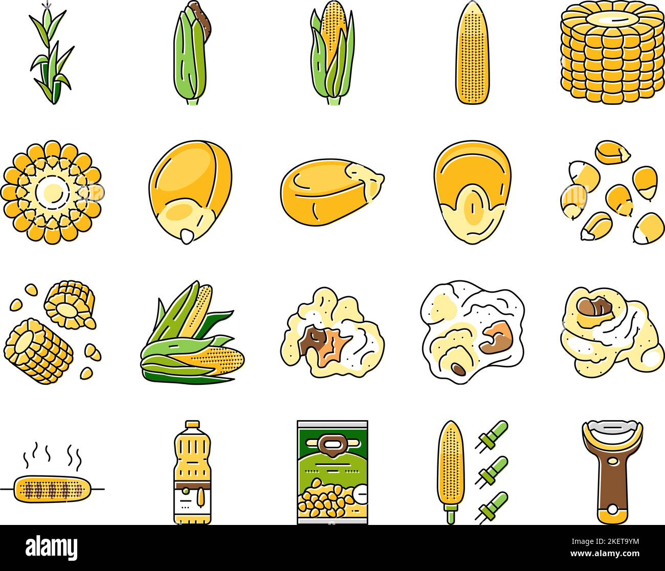 corn maize green, cob sweet icons set vector Stock Vector Image & Art ...