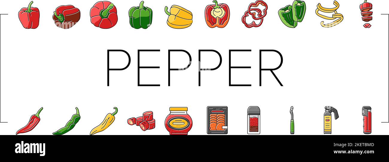 pepper ingredient food organic icons set vector Stock Vector Image ...