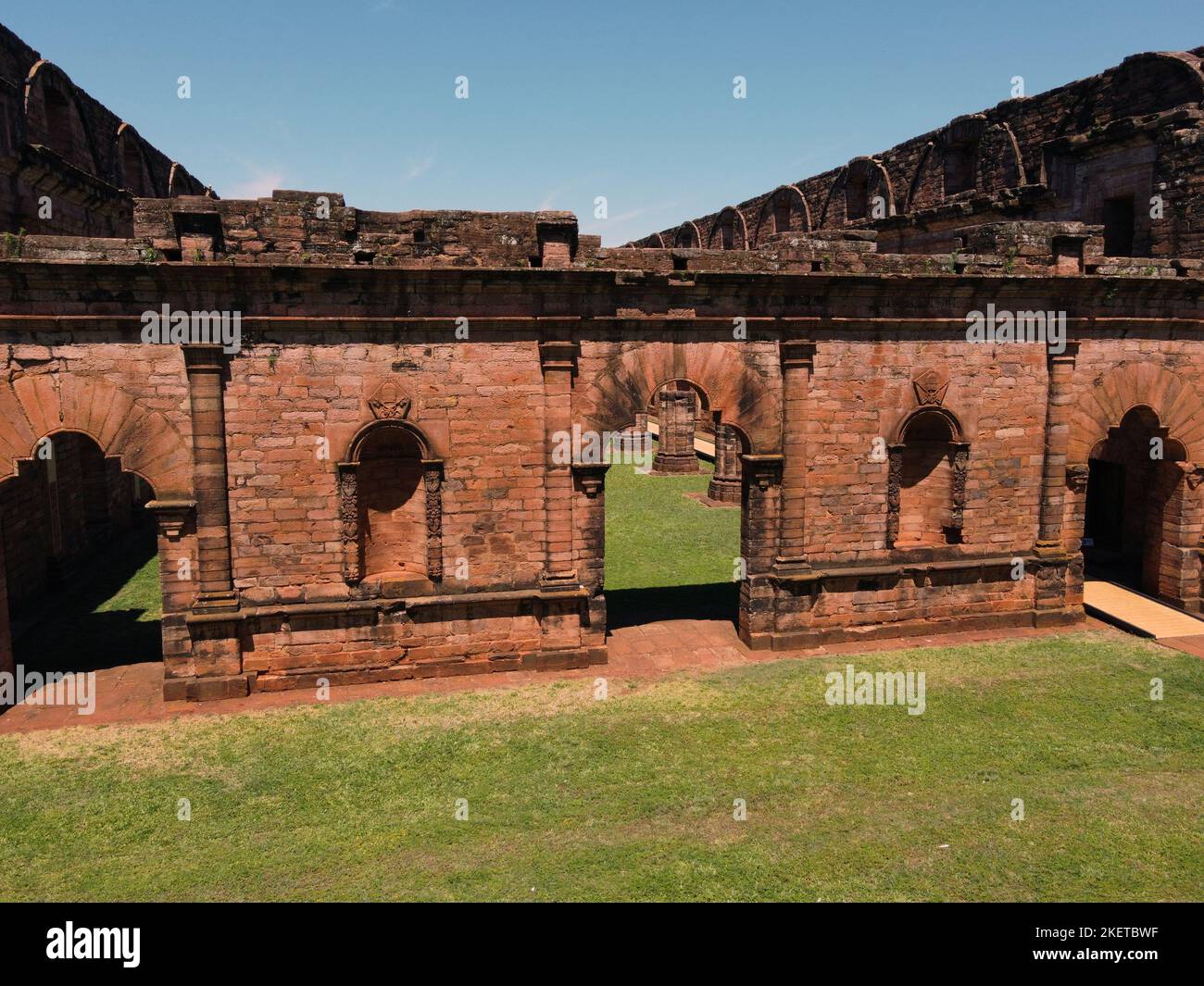 Arab doors of the Jesuit ruins of Tavarangue Stock Photo