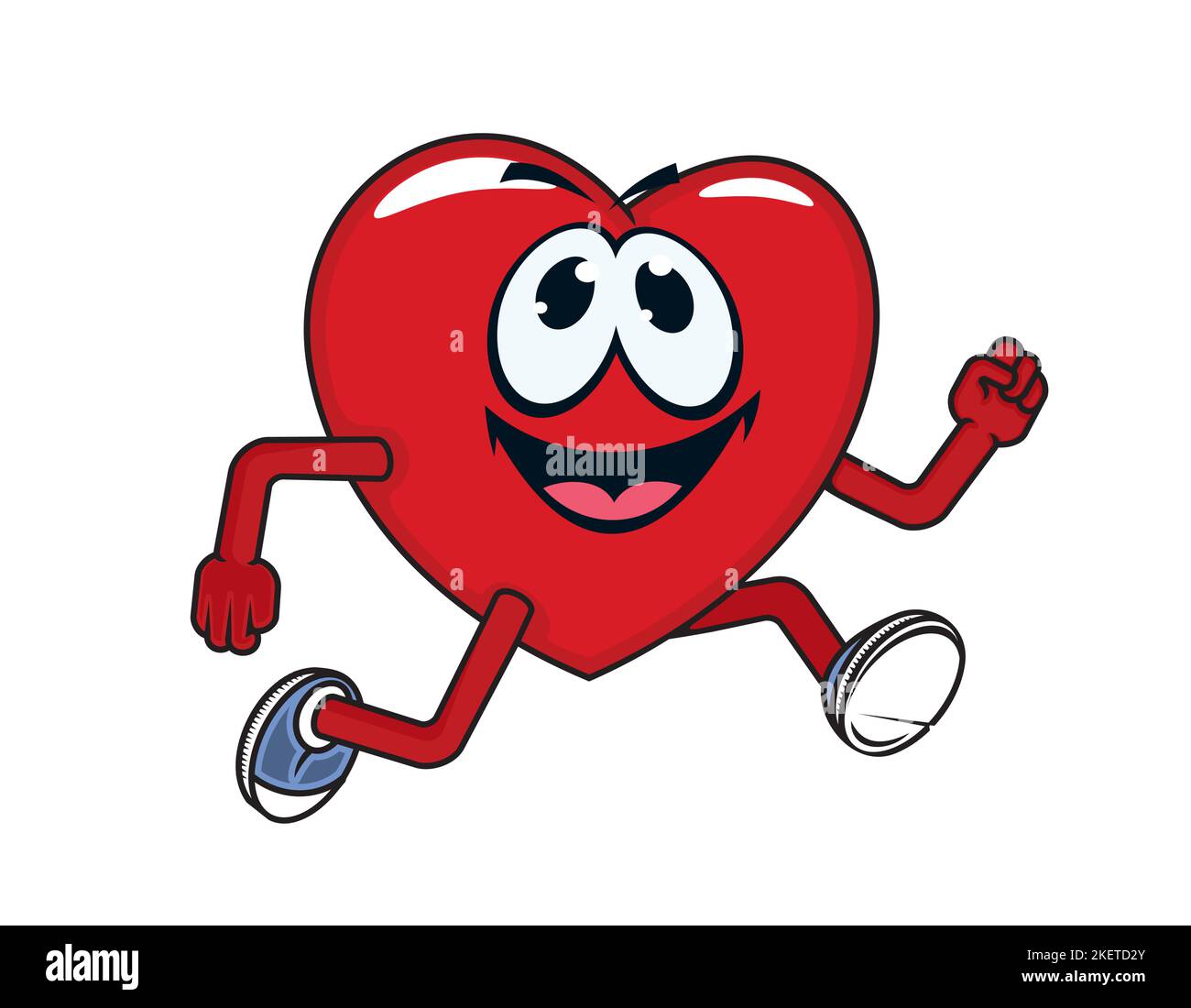 Cartoon running heart character. Healthy lifestyle, fitness exercise