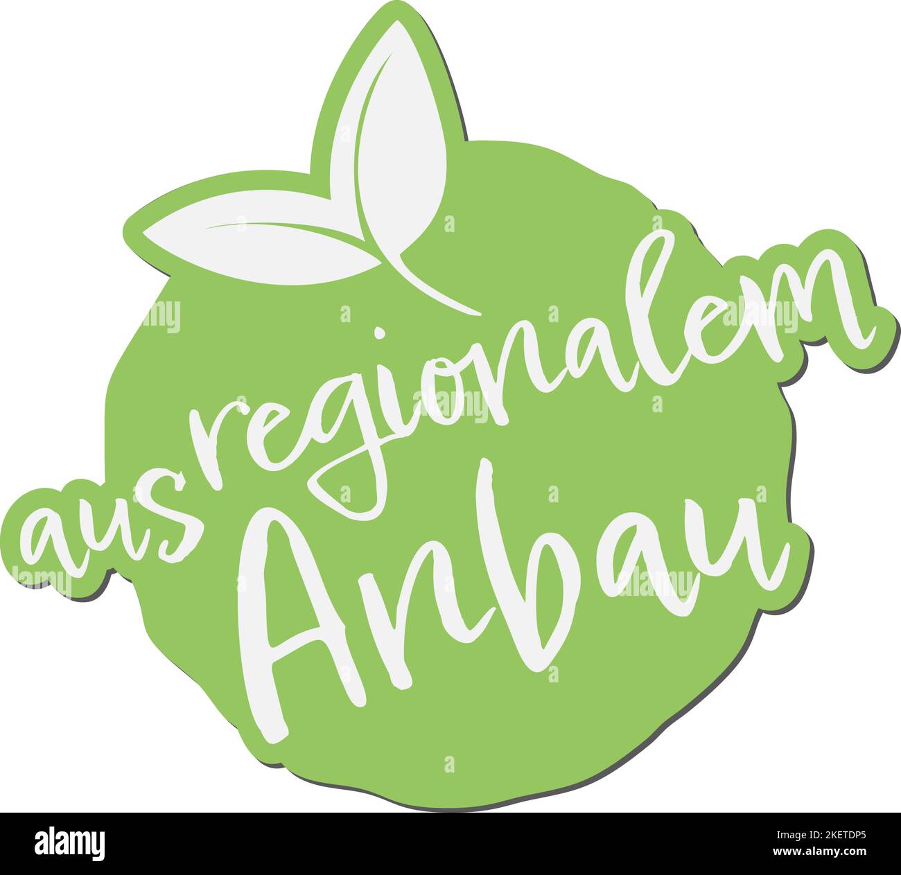 green label or sticker with leaves and text AUS REGIONALEM ANBAU, German for locally grown or regionally produced, isolated on white background Stock Vector