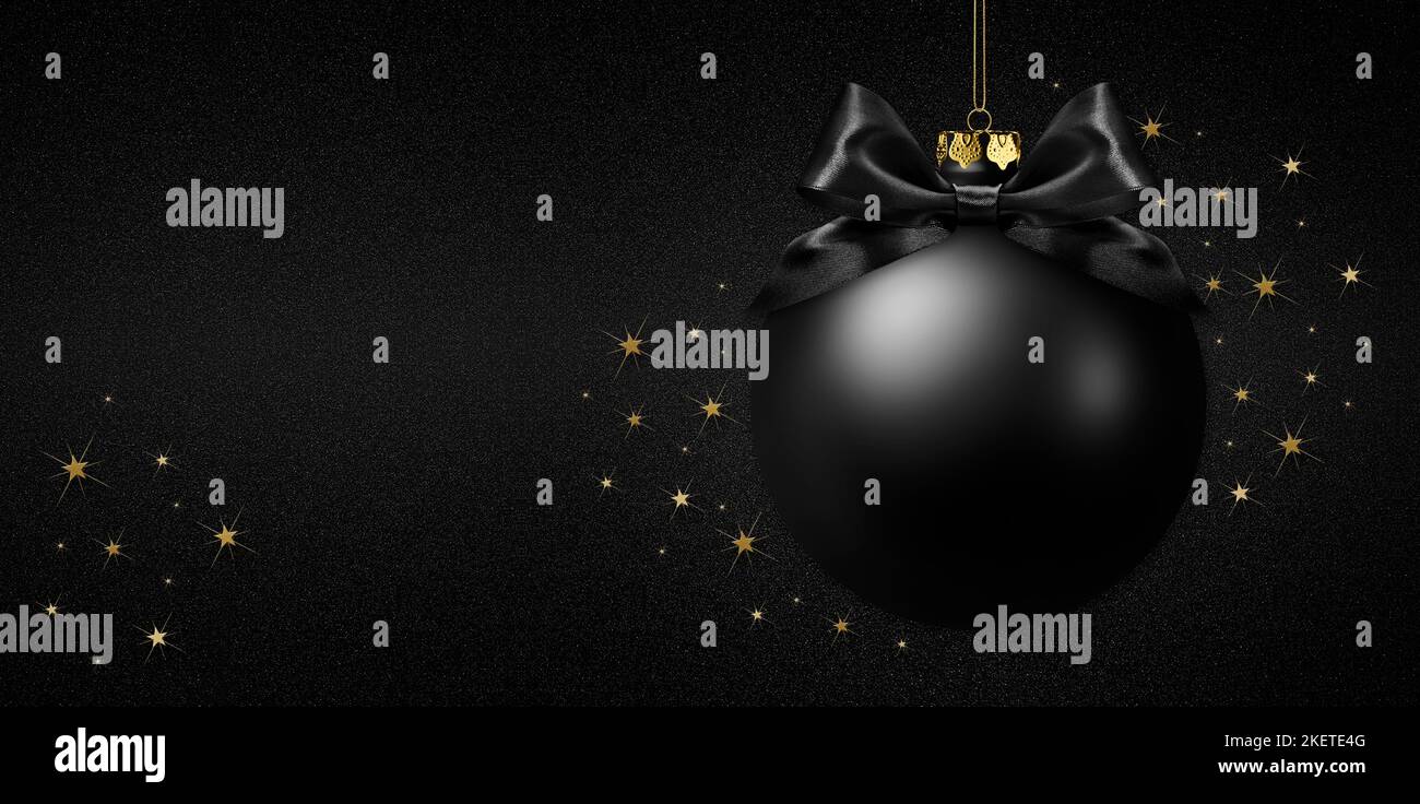 Merry Christmas decorative ball with black shiny ribbon bow and shiny ...