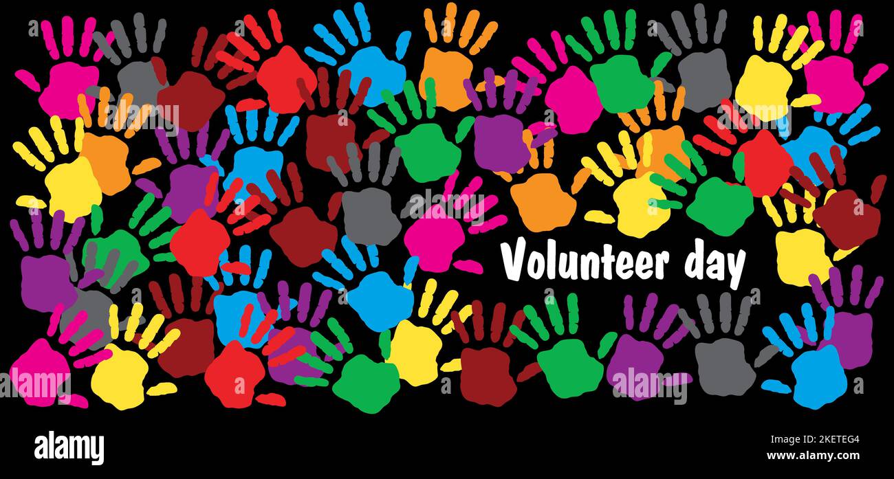 Volunteer day, december. International Volunteers. Vector banner. People, help, hand concept Human donation contribution Help wanted. Helpwanted mains Stock Photo