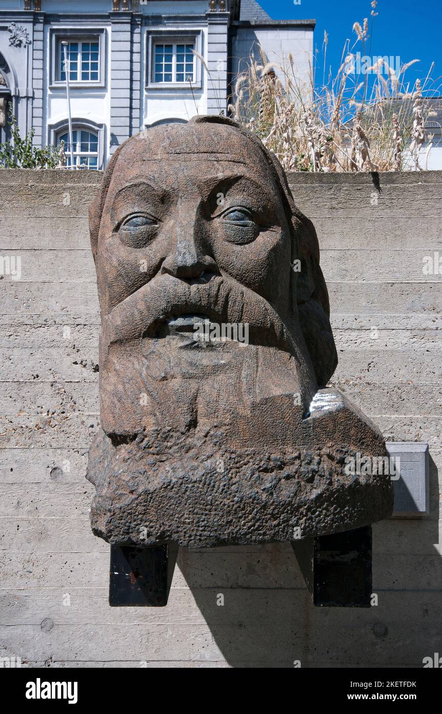 Face sculpture of the belgian composer Peter Benoit (1834-1901), Antwerp (Flanders), Belgium Stock Photo