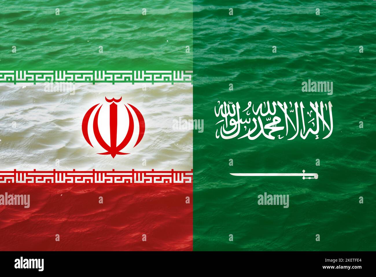 Defocus war between Iran and Saudi Arabia. National flag of iran and saudi arabia. Concept of a Conflict between Saudi Arabia and Iran with flags Stock Photo