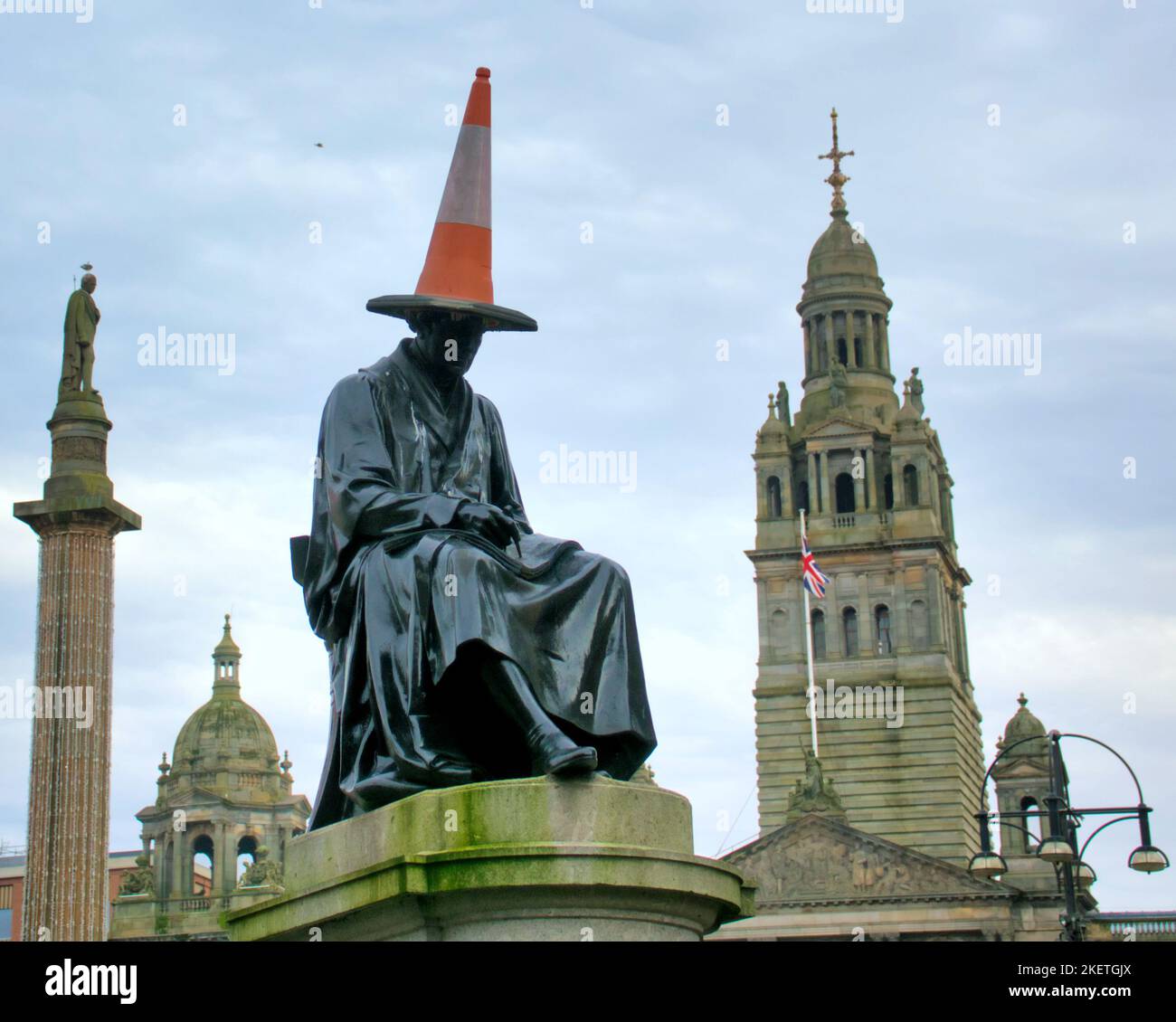 James watt statue in square given the iconic local cone head