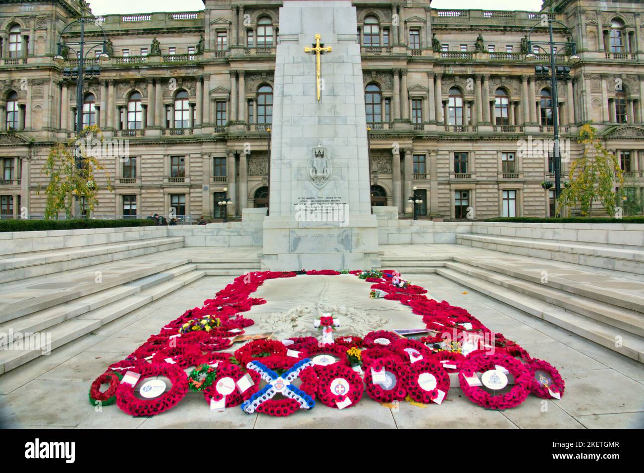 the cenotaph in front of the city council chambers in George square for remembrance Sunday Stock Photo