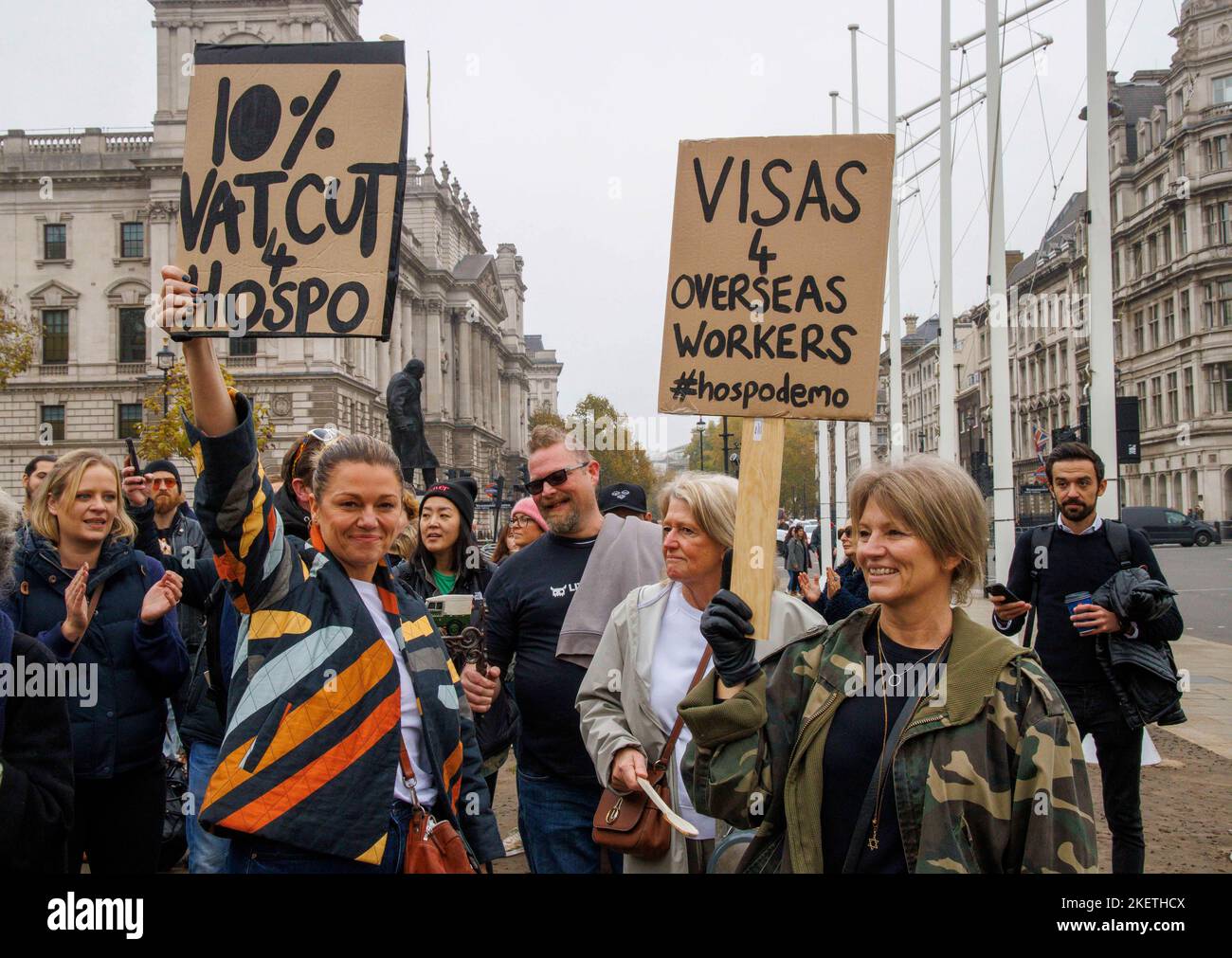 London, UK. 14th Nov, 2022. Hospitality workers demonstrate in Westminster, asking the Government for more money and a relaxation of the immigration laws to help get more workers and boost their business. Credit: Karl Black/17�Թ����� Live News Stock Photo