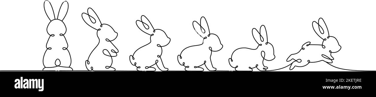 Set of Rabbit one line drawing. Year of the Rabbit. Hare one line ...