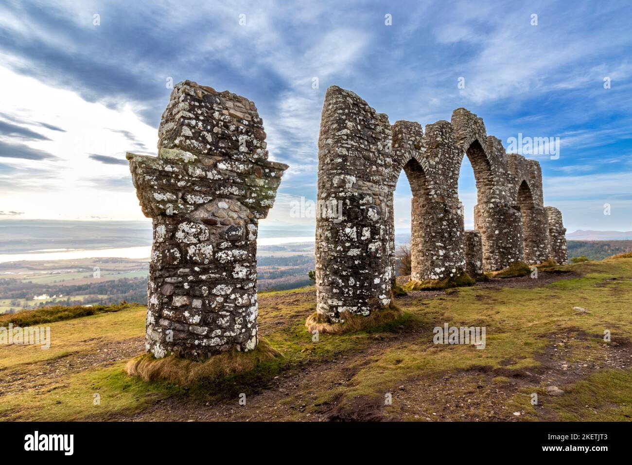 Fyrish Monument Alness Scotland arches and pillars overlooking the Cromarty Firth in autumn Stock Photo