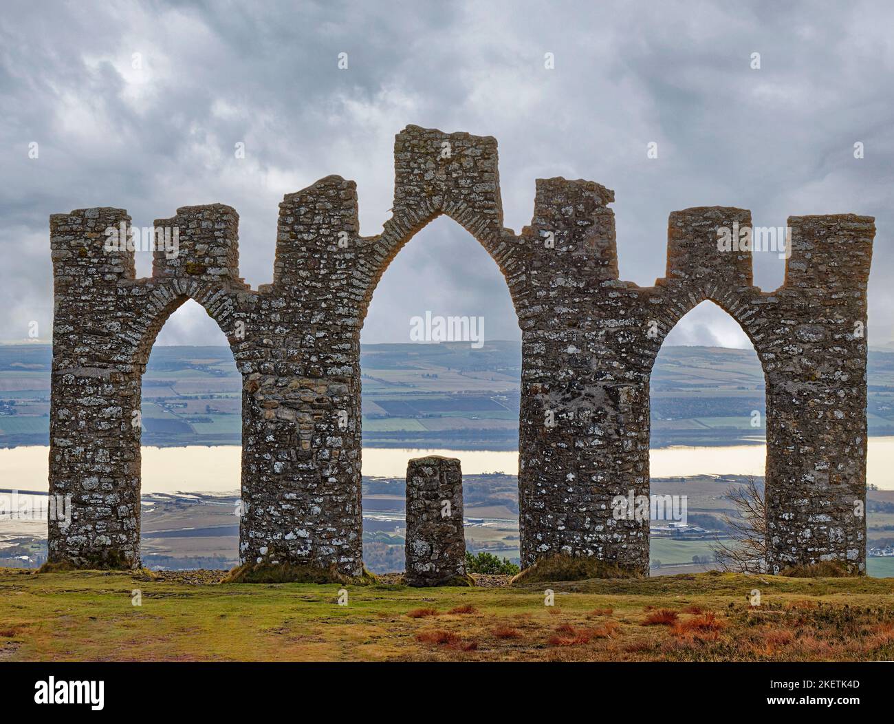 Fyrish Monument Alness Scotland three arches of the structure in autumn Stock Photo
