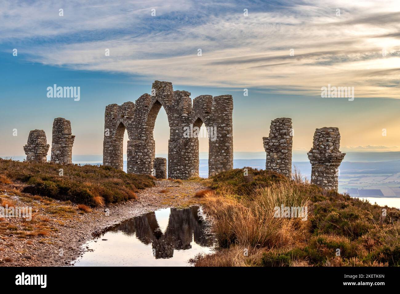 Fyrish Monument Alness Scotland three stone arches and four pillars of the structure in autumn Stock Photo