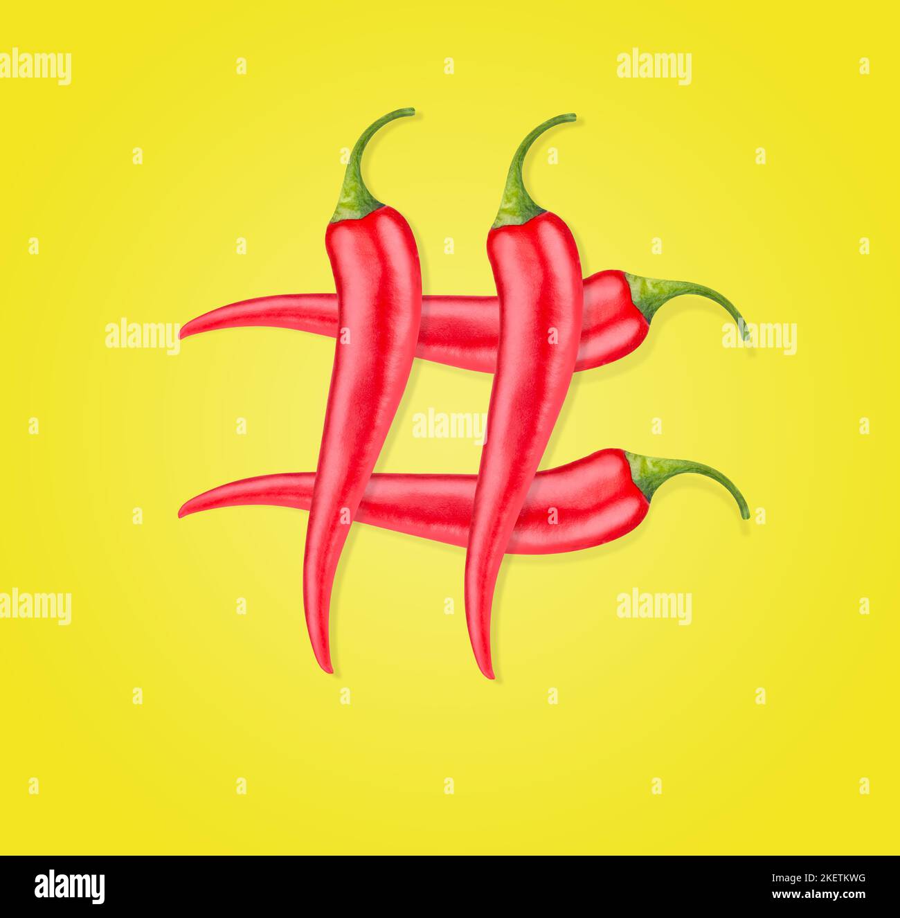 Contemporary art collage. Hashtag symbol made of chili peppers. Modern