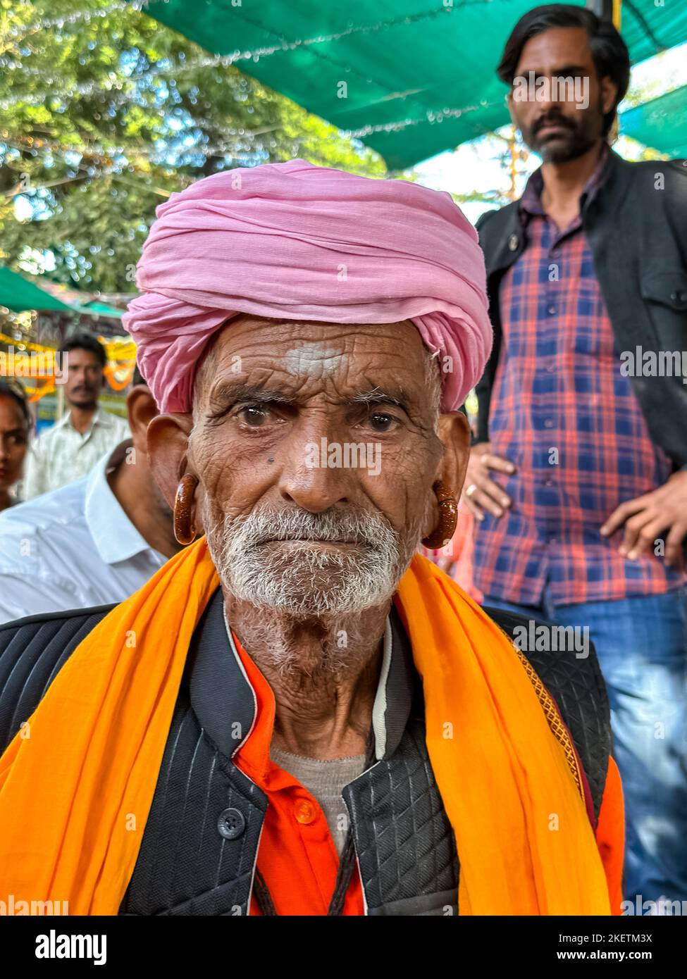 Pushkar, Rajasthan, India November 2022 Portrait of an old sadhu