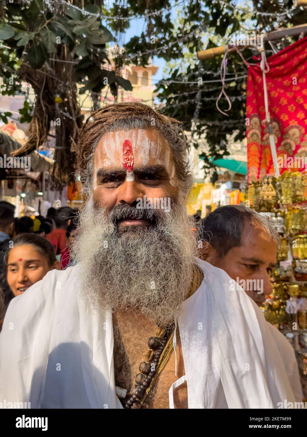 Pushkar, Rajasthan, India November 2022 Portrait of an old sadhu