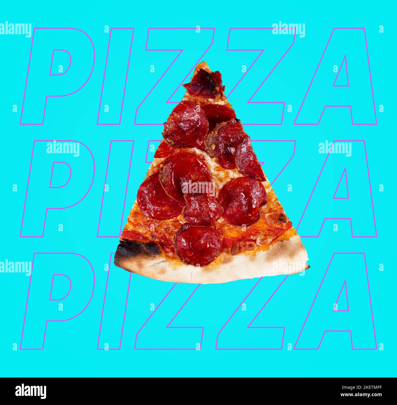 Slice of pizza salami. Pizza with pepperoni salami. Top view Stock