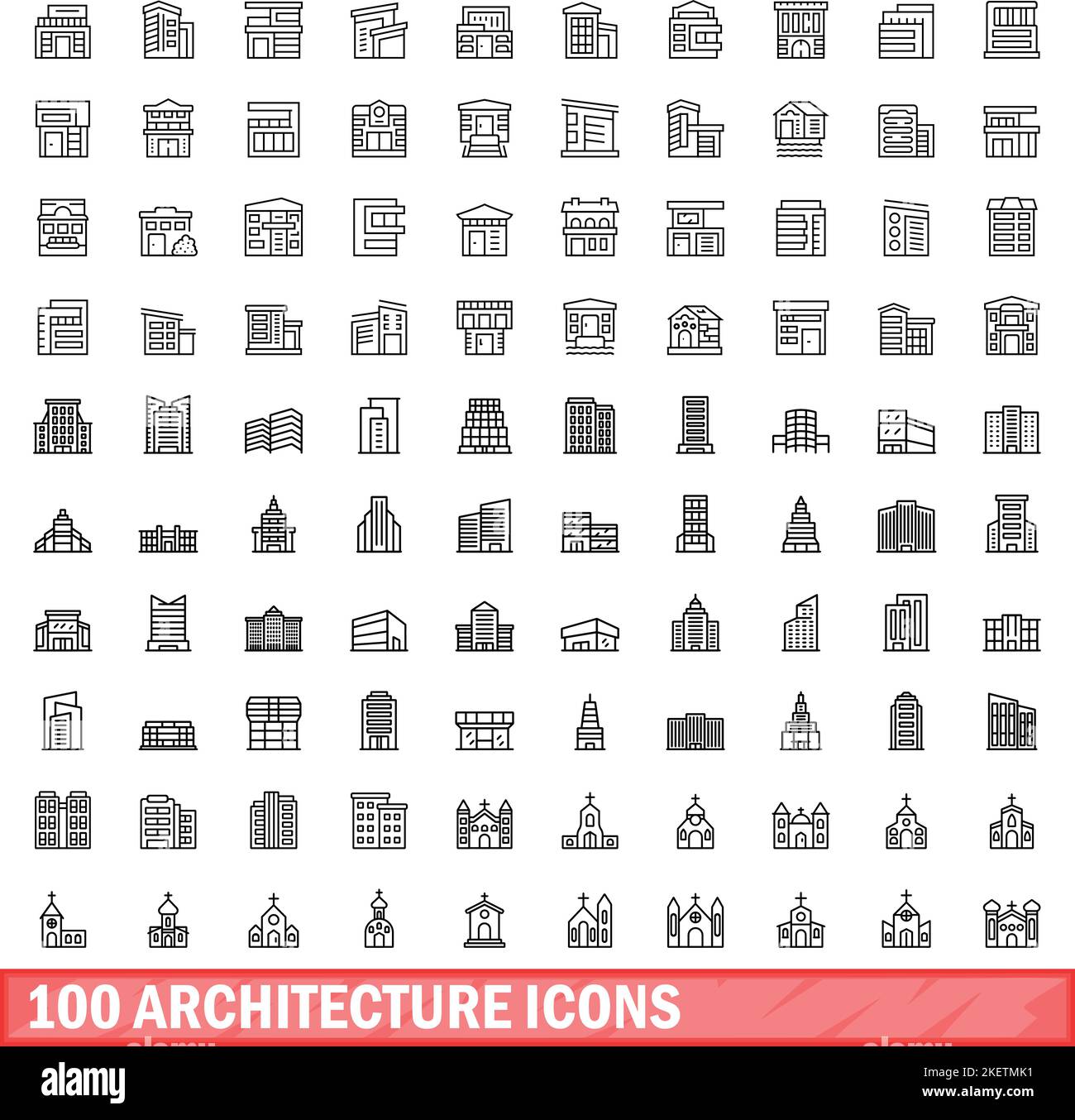 100 architecture icons set. Outline illustration of 100 architecture ...