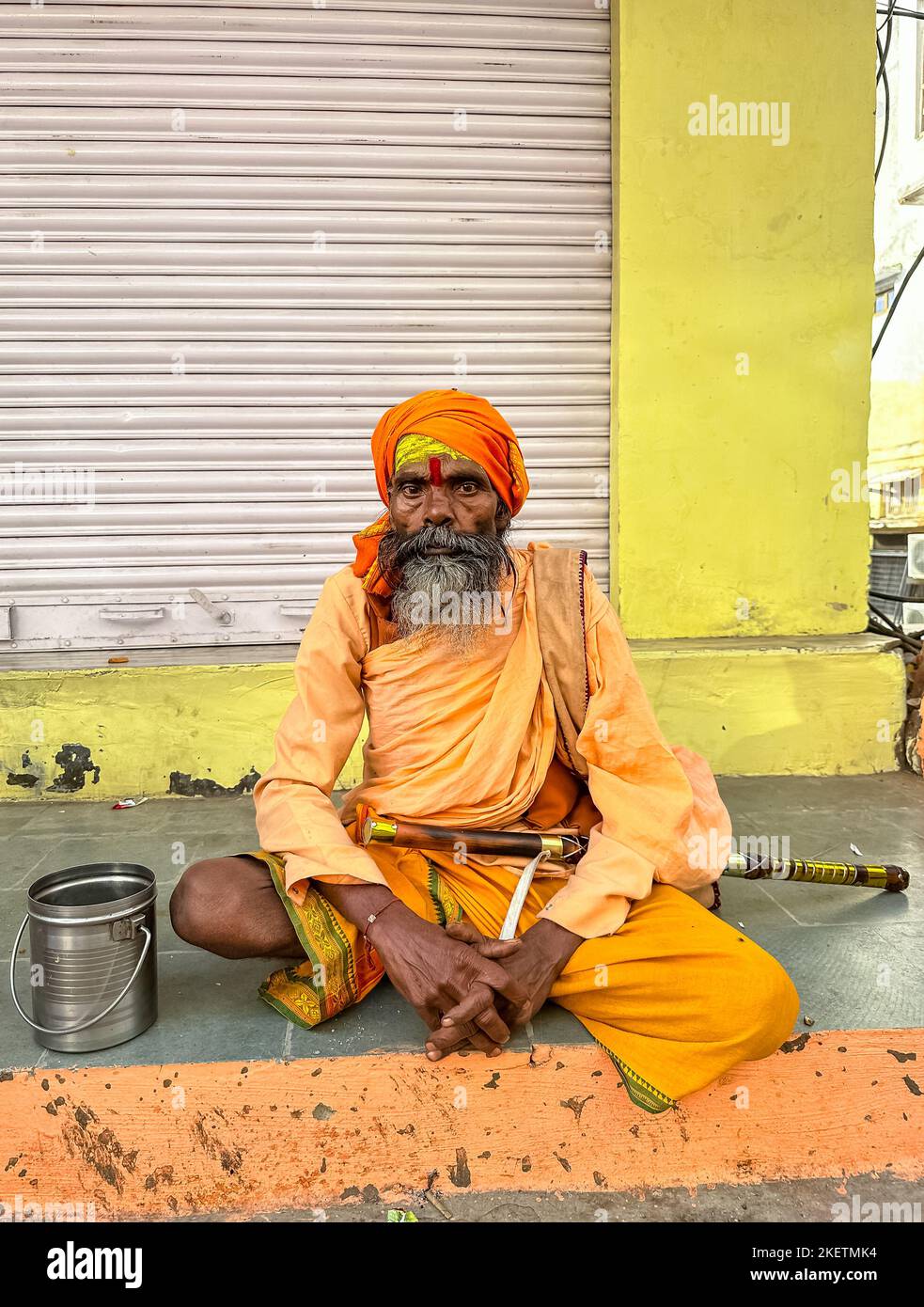 Pushkar, Rajasthan, India - November 2022: Portrait of an old sadhu ...