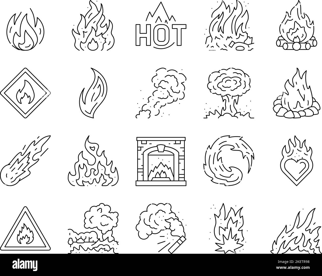 flame hot fire burn bonfire heat icons set vector Stock Vector Image ...
