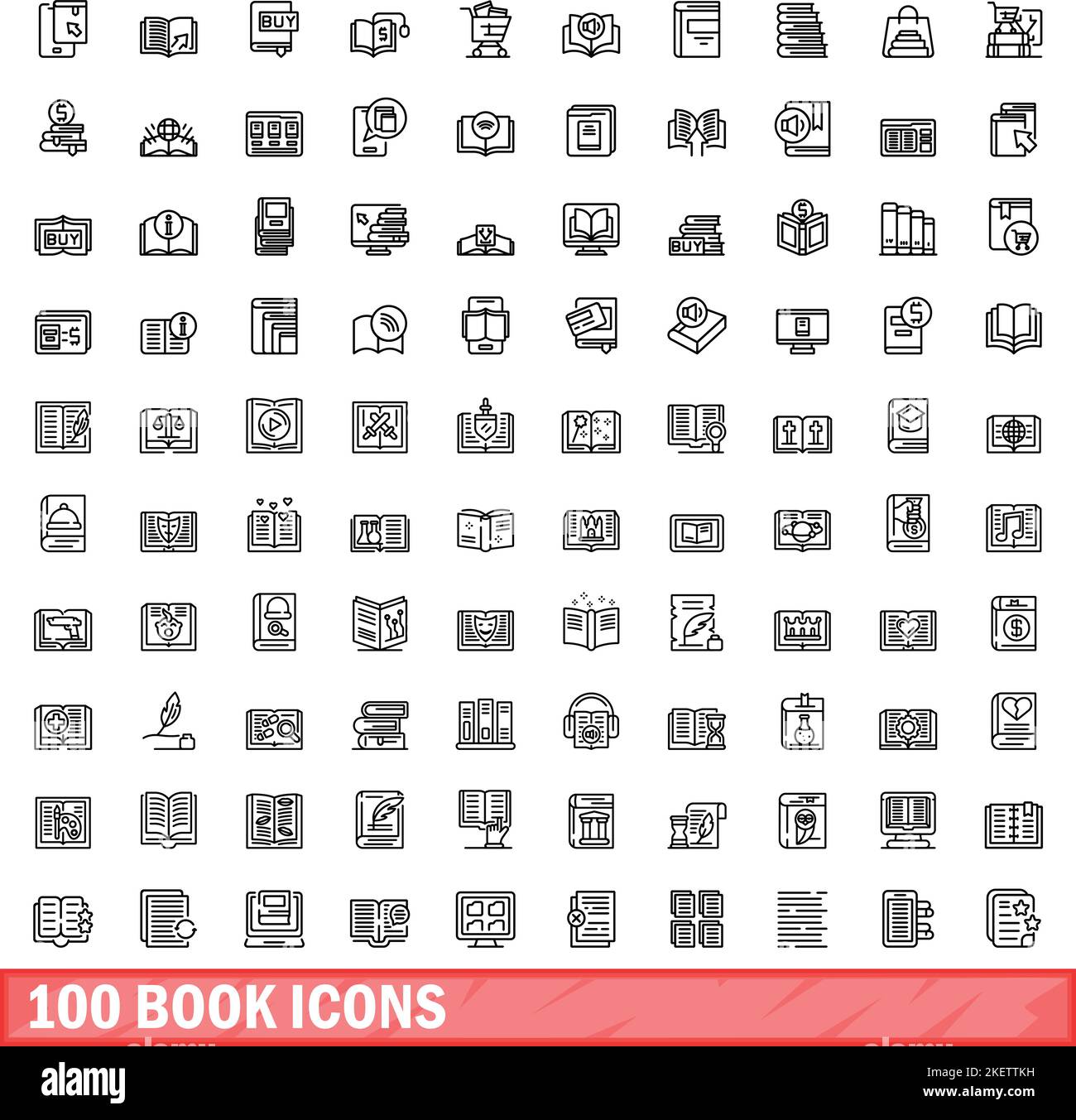 100 book icons set. Outline illustration of 100 book icons vector set ...