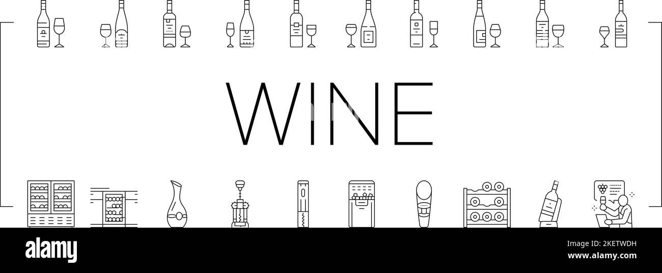 wine glass alcohol red bottle icons set vector Stock Vector Image & Art ...