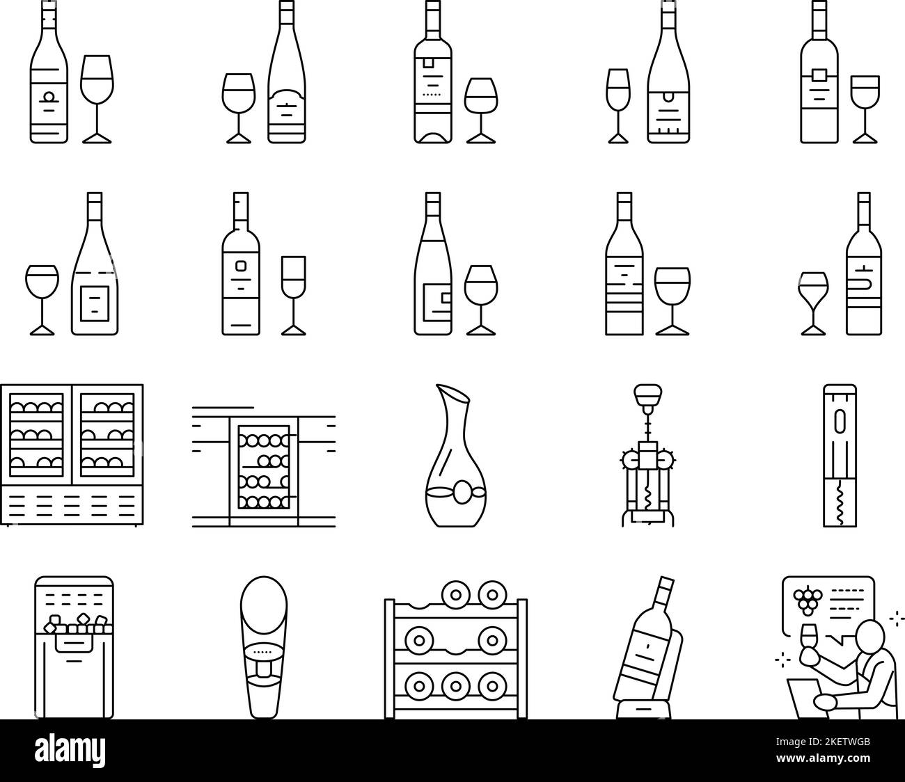 wine glass alcohol red bottle icons set vector Stock Vector Image & Art ...