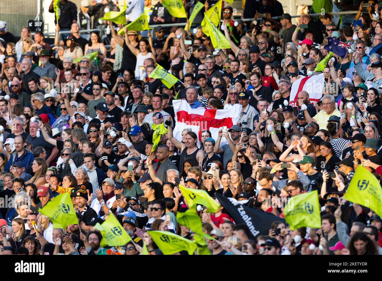 A view of England fans in the crowd before in the Women's Rugby World Cup final match at Eden Park in Auckland, New Zealand. Picture date: Saturday November 12, 2022. Stock Photo