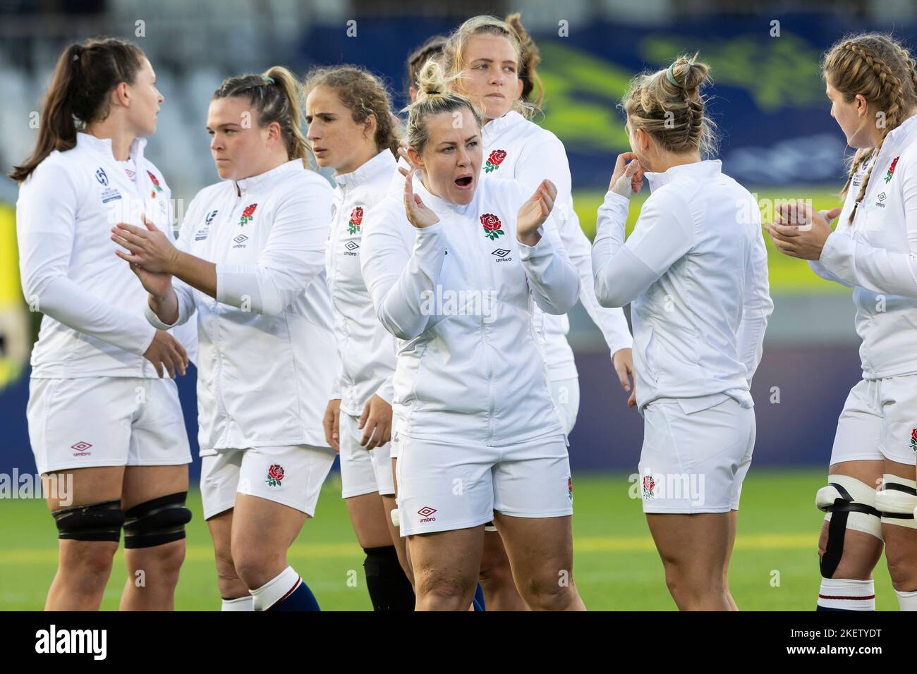 England's Marlie Packer (centre) reacts after the national anthem ...