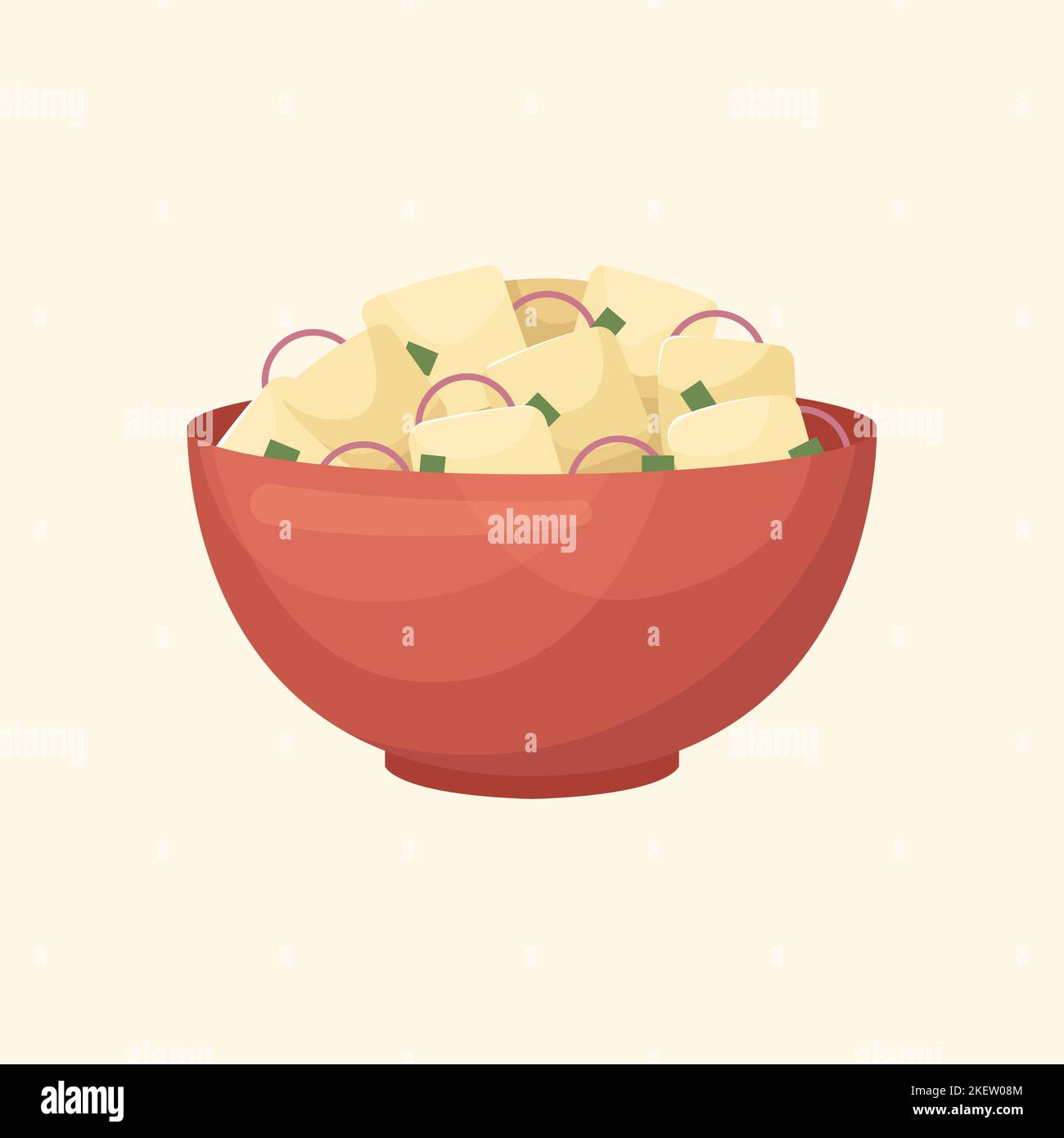 Vector illustration of an American dish - potato salad. Kitchen for New Year and Christmas. Flat style. Stock Vector