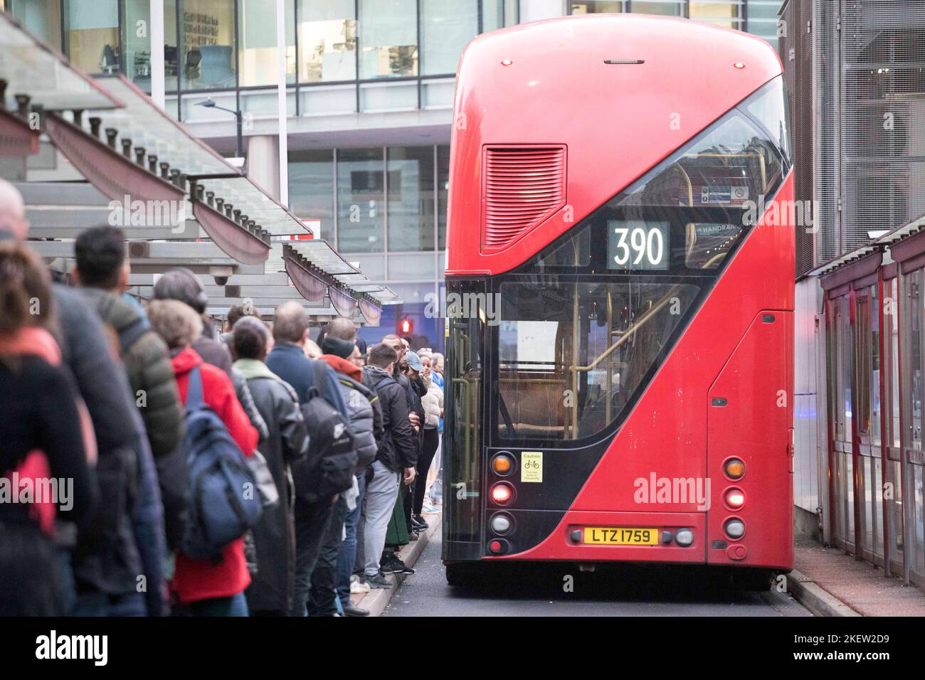TFL Tube strike takes place today. Pictured Long bus queues form