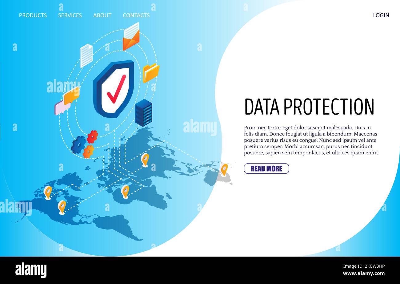 Data protection vector website template, web page and landing page design for website and mobile site development. Privacy, internet security. Stock Vector