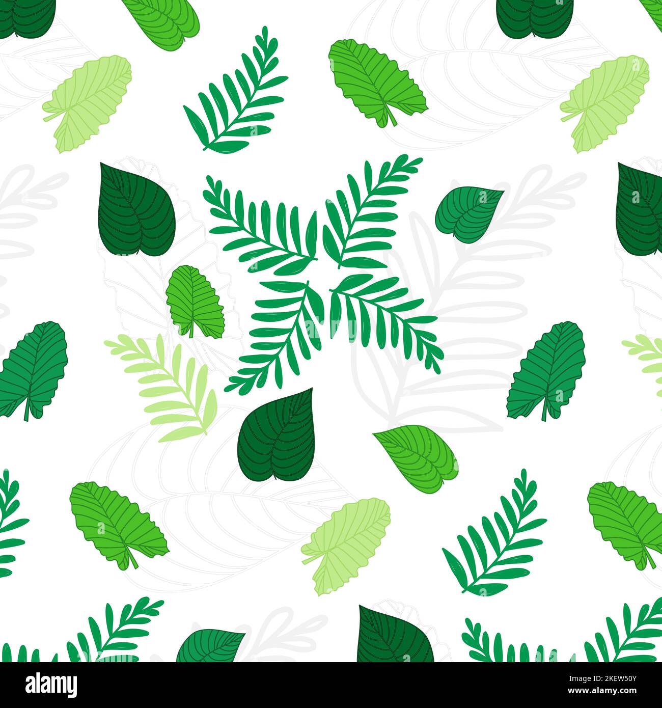 tropical print from green leaves of tropical plants. Vector seamless pattern. Stock Vector