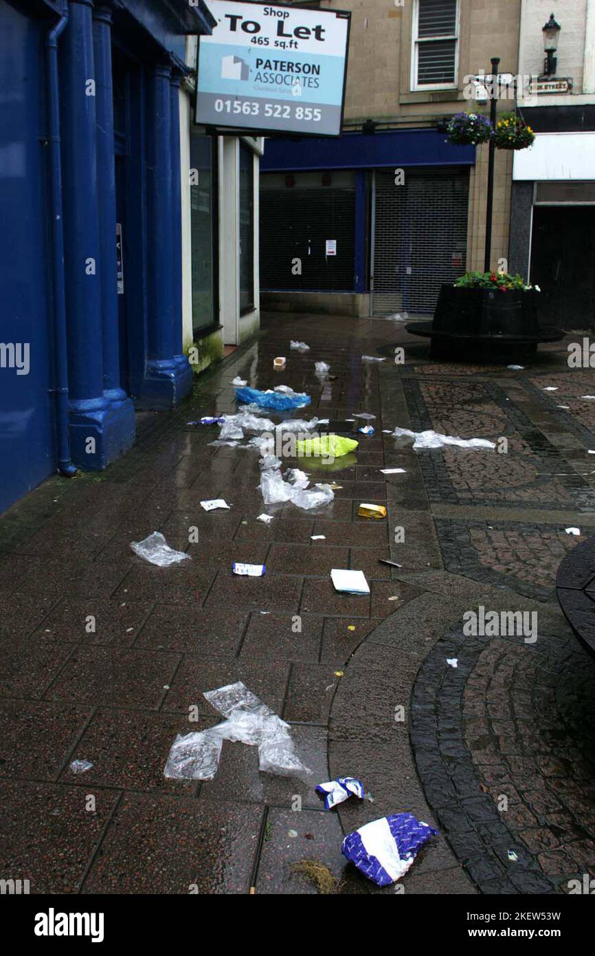 Ayr, Ayrshire, Scotland, UK. Litter strewn streets around the county