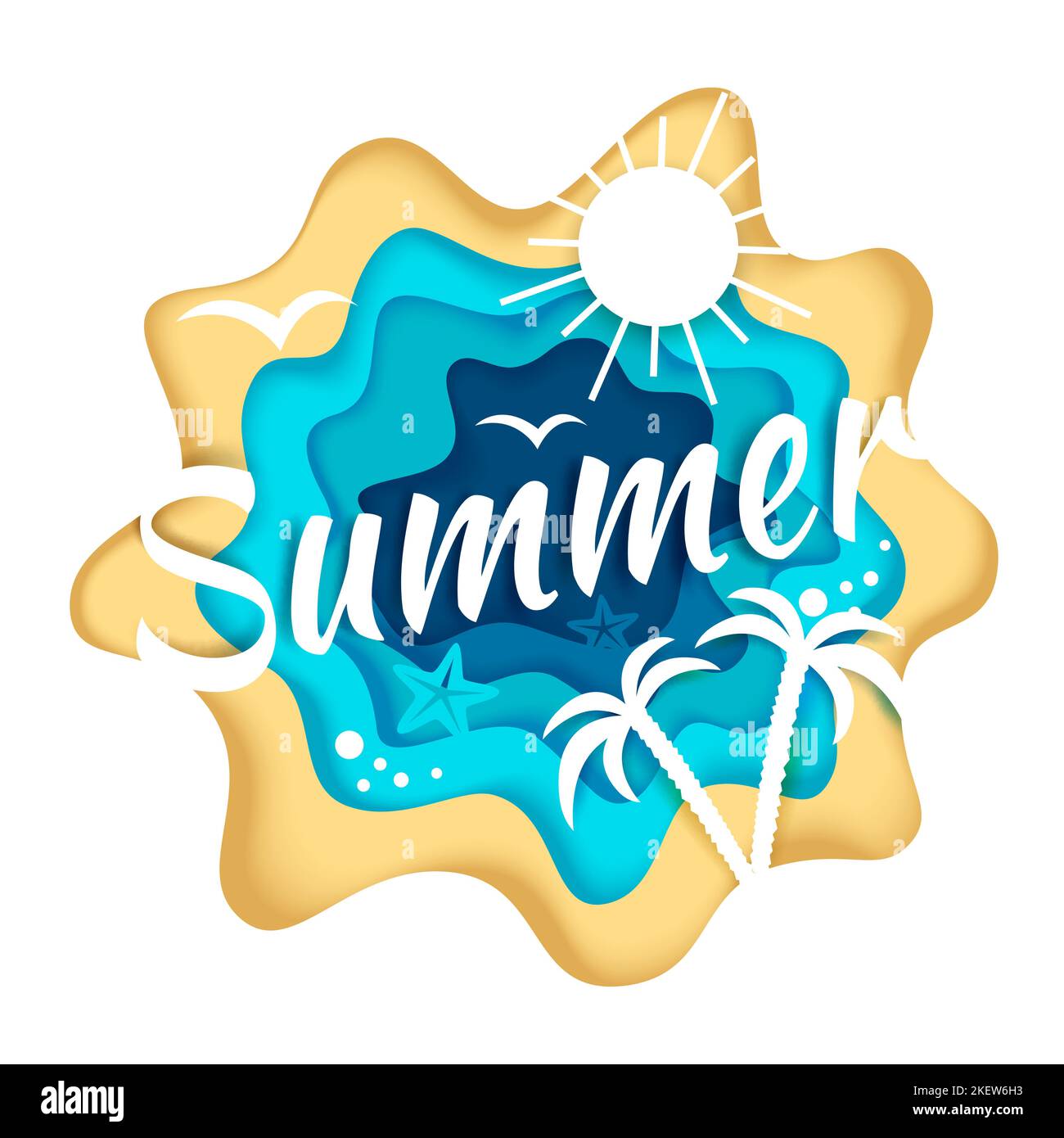 Summer creative hand lettering typography, vector illustration in paper ...