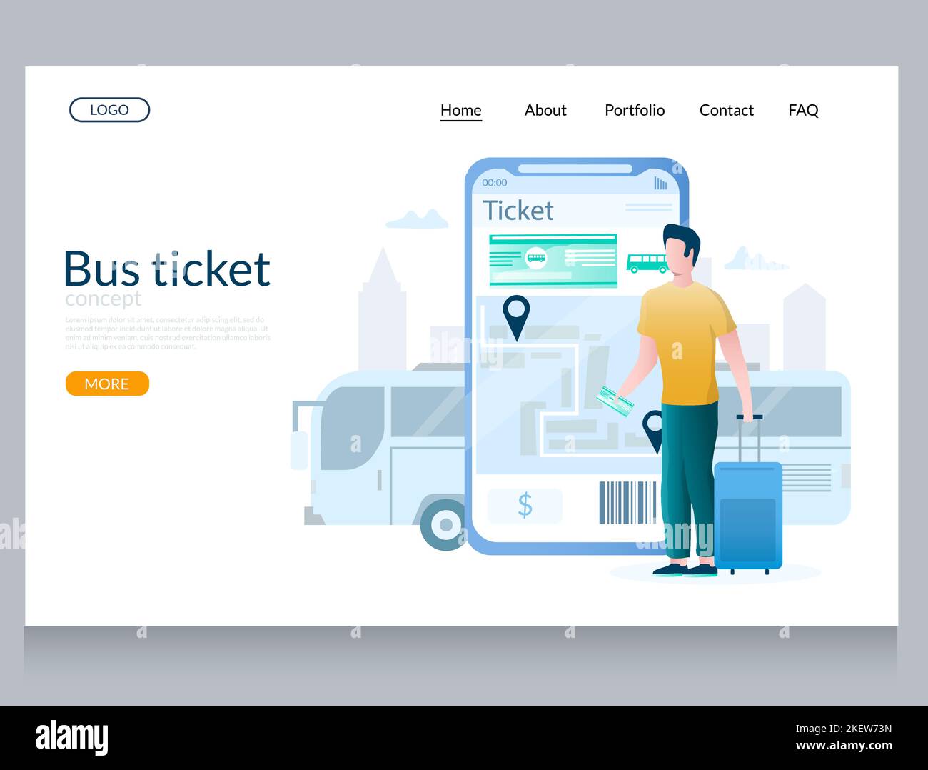 Bus ticket vector website template, page and landing page design