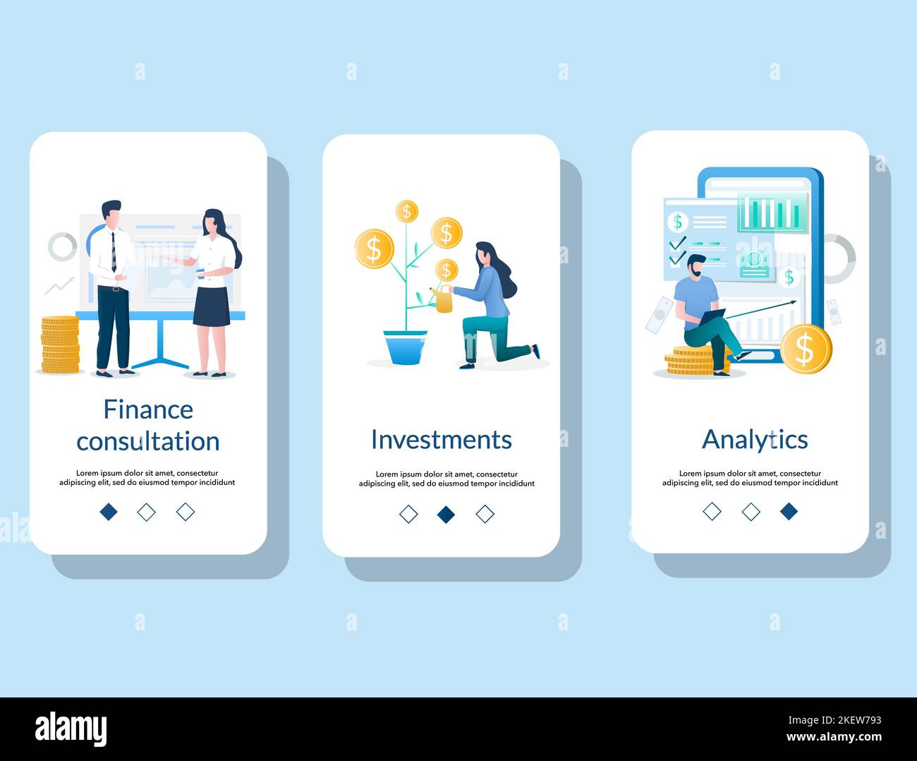 Finance consultation, Investments, Analytics mobile app onboarding ...