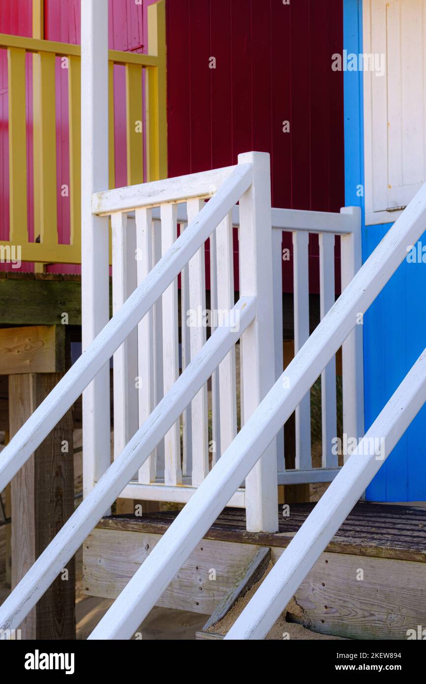Close Up of Beach Huts, Wells Next the Sea, Norfolk. Stock Photo