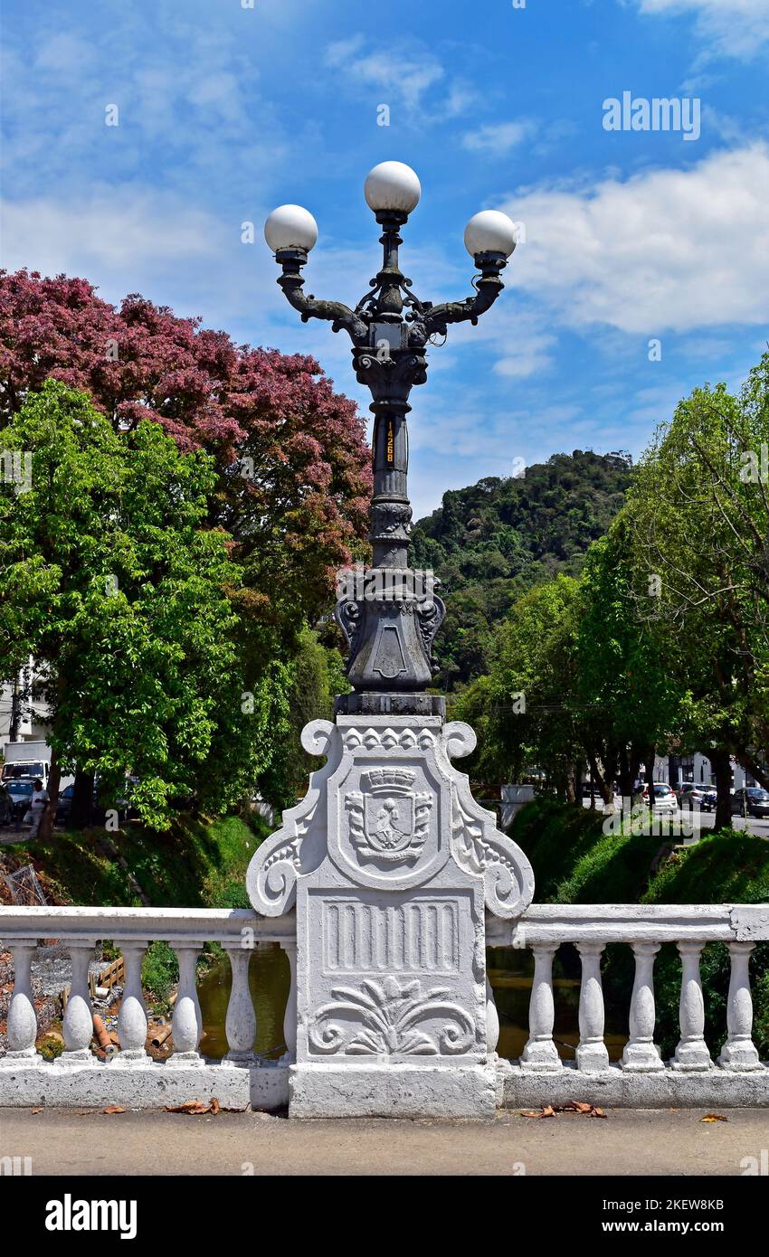 Old street lamp over Conde d'Eu bridge in Petropolis, Rio de Janeiro, Brazil Stock Photo