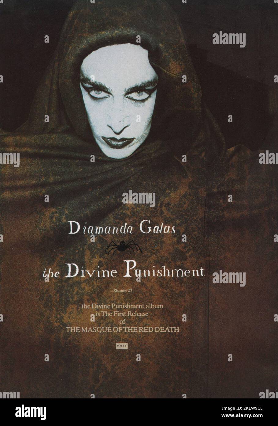 Diamanda Galas. The Divine Punishment. Mute Stumm 27 promotional flyer.  The Divine Punishment was the third album by American avant-garde artist Galás, released on June 30, 1986 by record label Mute. This is an A5 leaflet produced by Mute to promote the release in 1986. Stock Photo