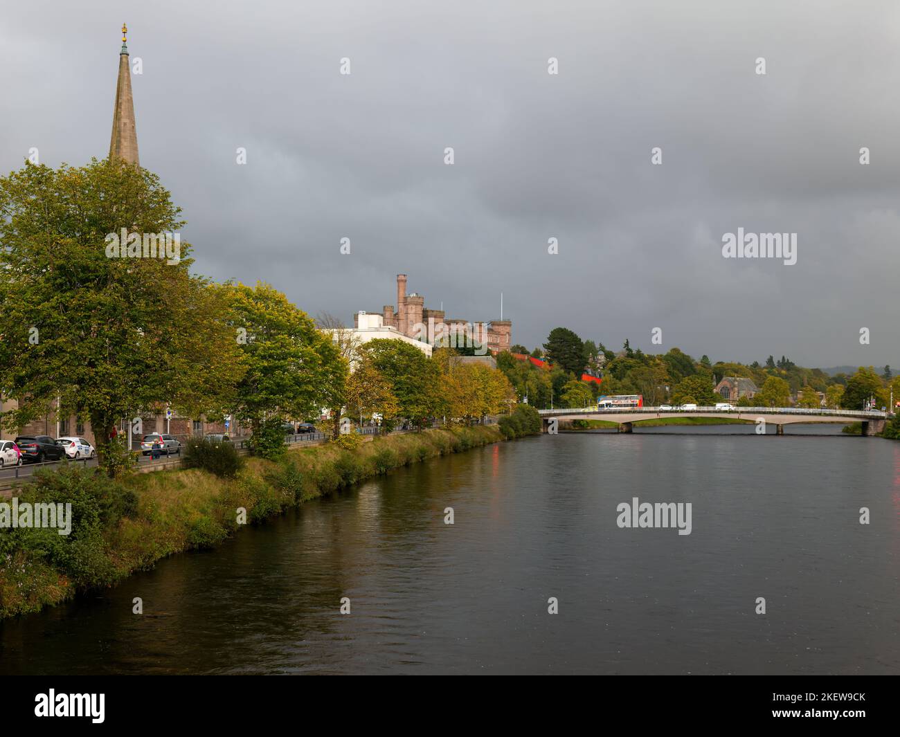 17 October 2022. Inverness,Highlands and Islands,Scotland. This is a scene around the River Ness in the City Centre showing the Castle, Restaurants an Stock Photo
