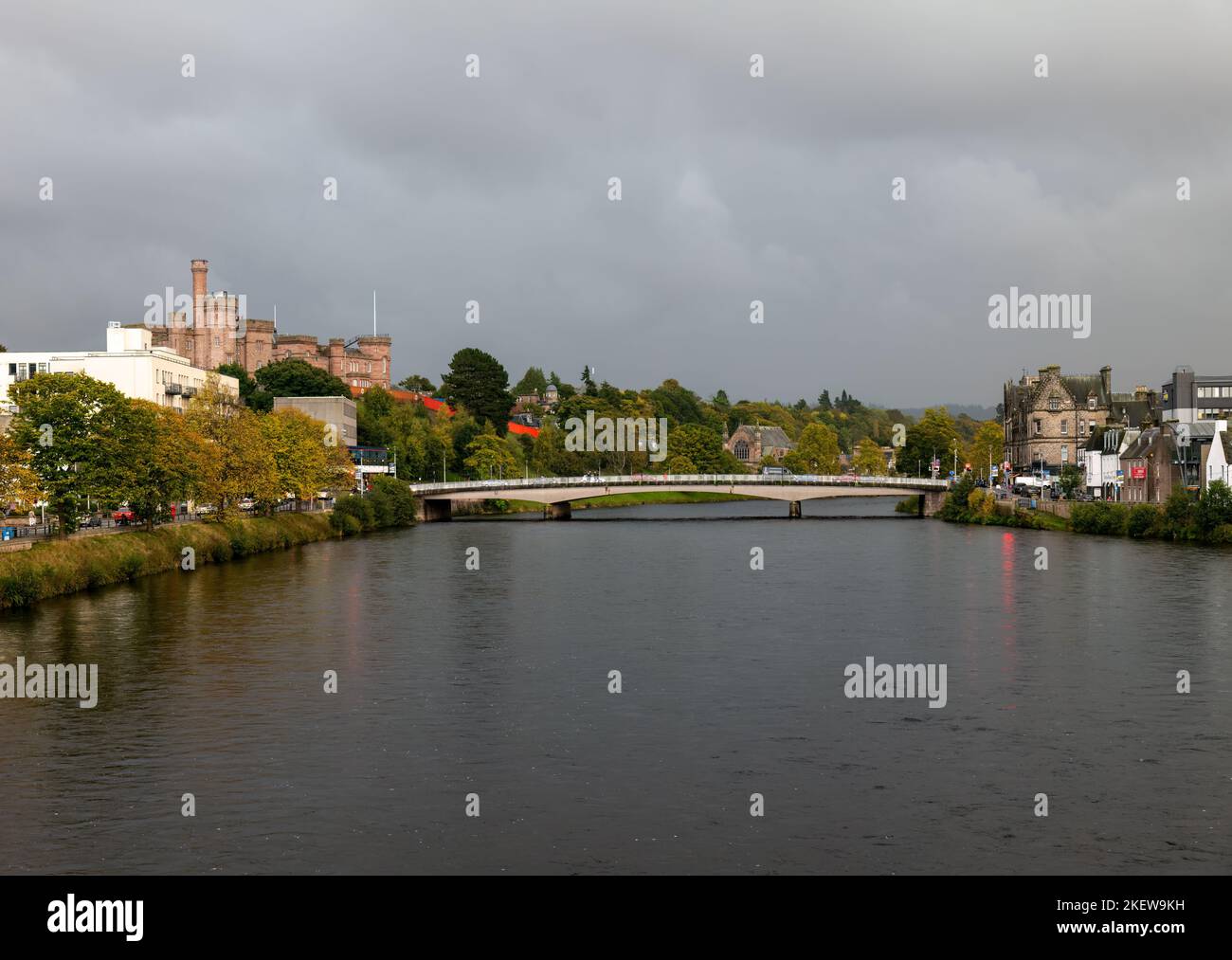 17 October 2022. Inverness,Highlands and Islands,Scotland. This is a scene around the River Ness in the City Centre showing the Castle, Restaurants an Stock Photo