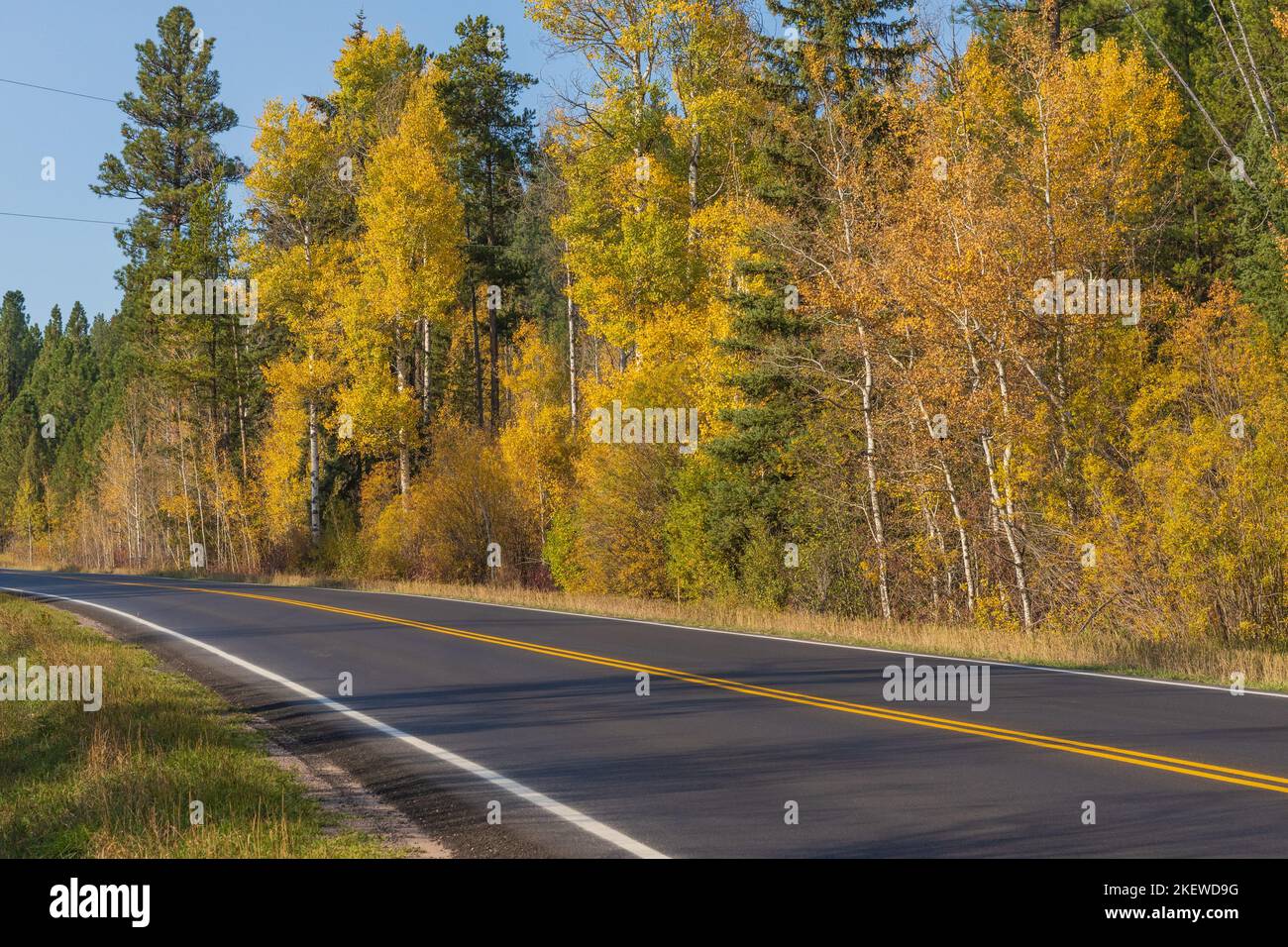 Autumn comes to Big Sky Country and a scenic drive along Montana Highway 83. Stock Photo
